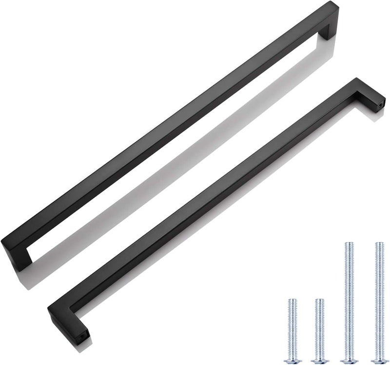 KNOBWELL 6 Pack Black Cabinet Pulls 12-3/5 inch Bathroom Cabinet Handles Long Stainless Steel Kitchen Cupboard Handles 12-3/5" Hole Spacing, 13" Overall Length - Image 1